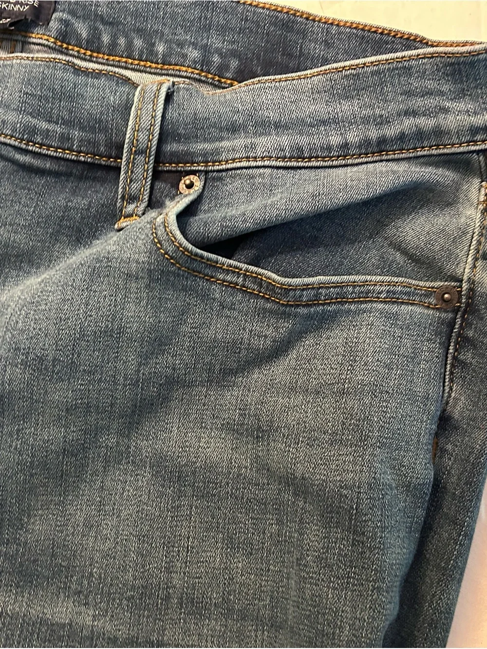J. Crew Blue Denim Skinny Jeans with Gold Stitching